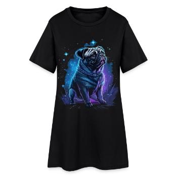Pug dog with mystical aura and starry sky - Women’s T-Shirt Dress - black - Front
