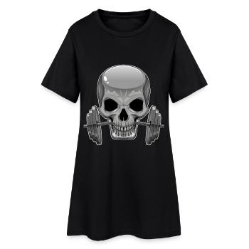 Skull Bodybuilder Barbell Bodybuilding - Women’s T-Shirt Dress - black - Front