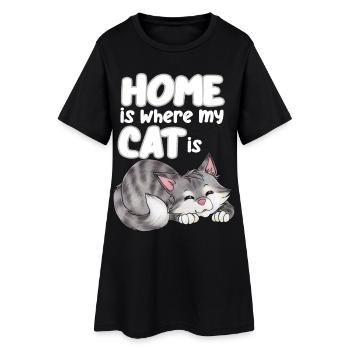 Zuhause ist dort wo meine Katze ist - Frauen T-Shirt-Kleid - Schwarz - Vorne