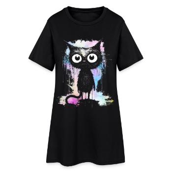 Tie dye couleurs chat noir avec de grands yeux - Robe T-shirt Femme - noir - Devant