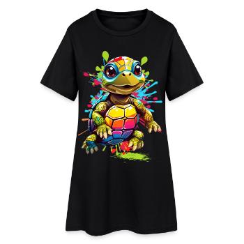 Schildkröte - Frauen T-Shirt-Kleid - Schwarz - Vorne