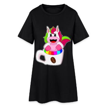 Einhorn Tasse Kaffee - Frauen T-Shirt-Kleid - Schwarz - Vorne