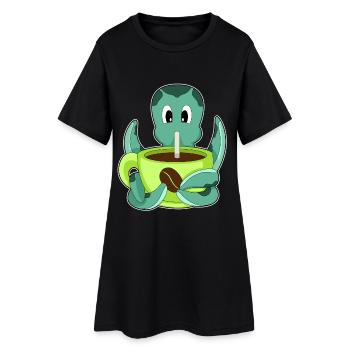 Tasse de café pieuvre - Robe T-shirt Femme - noir - Devant