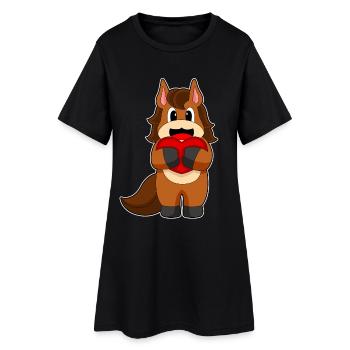 Pferd Herz - Frauen T-Shirt-Kleid - Schwarz - Vorne