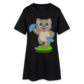 Ventilateur à main de chat - Robe T-shirt Femme - noir - Devant