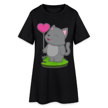 Ballon Chat - Robe T-shirt Femme - noir - Devant