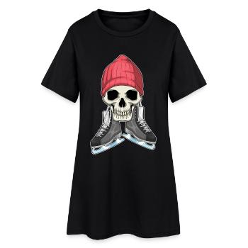 Totenkopf Eislaufen Schlittschuhe - Frauen T-Shirt-Kleid - Schwarz - Vorne