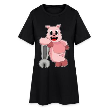 Pig Mechanic Wrench Workshop - Women’s T-Shirt Dress - black - Front