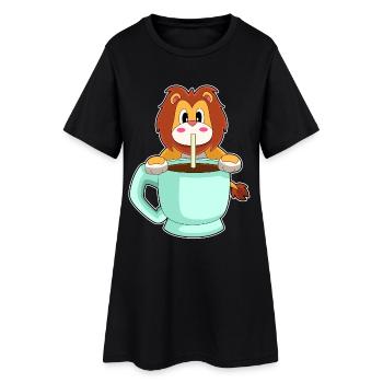 Löwe Tasse Kaffe - Frauen T-Shirt-Kleid - Schwarz - Vorne