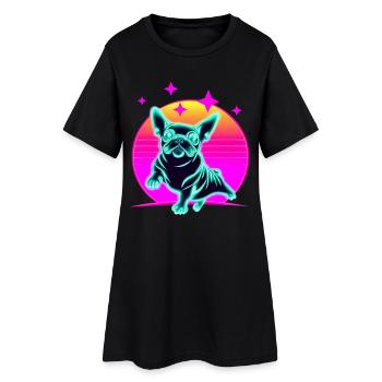 Französiche Bulldogge Synthwave Frenchie - Frauen T-Shirt-Kleid - Schwarz - Vorne