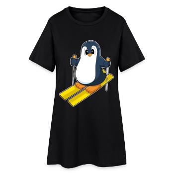 Penguin Skier Ski Sports d’hiver - Robe T-shirt Femme - noir - Devant