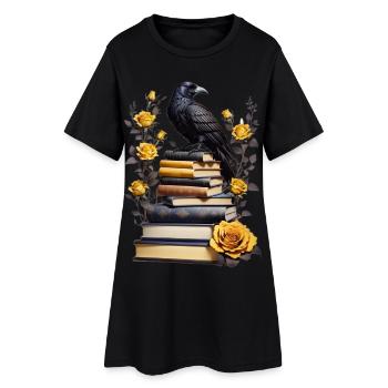 Pile de livres avec corbeau - Robe T-shirt Femme - noir - Devant