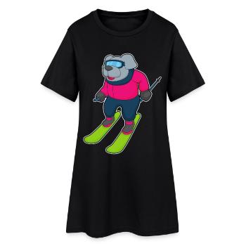 Ski Chien Ski Sports d’hiver - Robe T-shirt Femme - noir - Devant