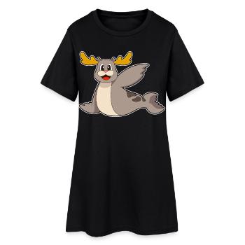 Renne phoque - Robe T-shirt Femme - noir - Devant