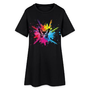 Multicolored butterfly - Women’s T-Shirt Dress - black - Front
