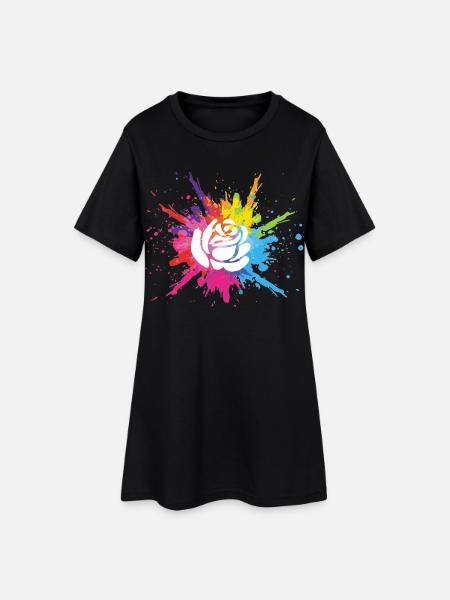 Weiße Blume und mehrfarbige Explosion - Frauen T-Shirt-Kleid - Schwarz