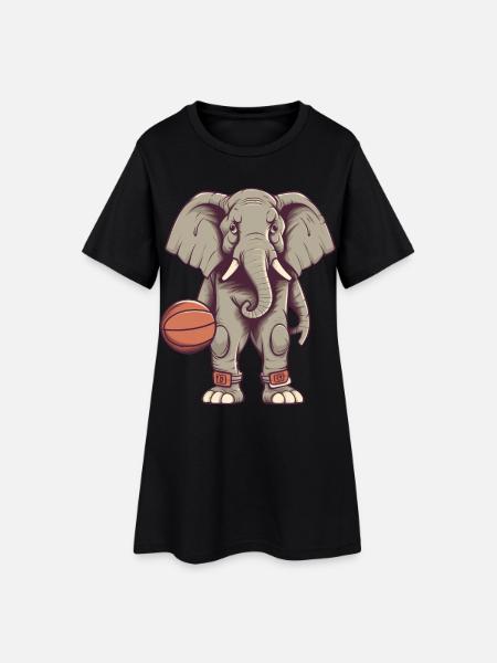 Basketball Elephant - Women’s T-Shirt Dress - black