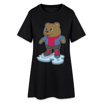 Bär Eislaufen Schlittschuhe - Frauen T-Shirt-Kleid - Schwarz - Vorne