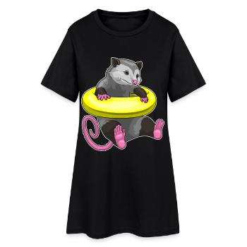 Beutelratte Schwimmen Schwimmring Sommer - Frauen T-Shirt-Kleid - Schwarz - Vorne