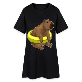 Wasserschwein Schwimmen Schwimmring Sommer - Frauen T-Shirt-Kleid - Schwarz - Vorne