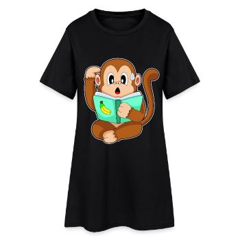 Affe Nerd Buch  - Frauen T-Shirt-Kleid - Schwarz - Vorne
