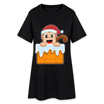 Chapeau de Noël de Noël de singe - Robe T-shirt Femme - noir - Devant