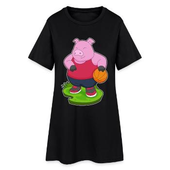 Pig Basketball Player Basketball - Women’s T-Shirt Dress - black - Front