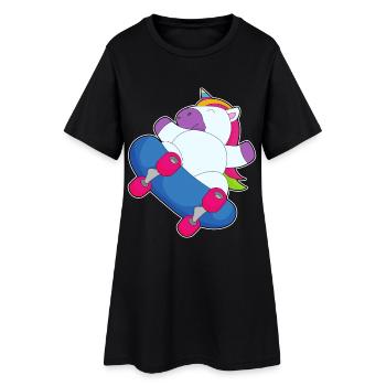 Einhorn Skater Skateboard - Frauen T-Shirt-Kleid - Schwarz - Vorne