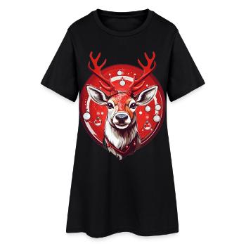 Reindeer with Christmas baubles - Women’s T-Shirt Dress - black - Front