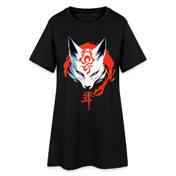 Kumiho Samurai Fox Mask Kitsune Japan Anime - Women’s T-Shirt Dress - black - Front