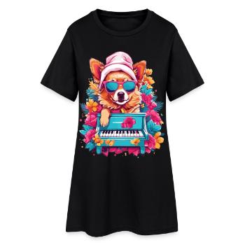 Chien avec piano - Robe T-shirt Femme - noir - Devant