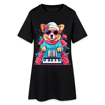 Chien avec piano - Robe T-shirt Femme - noir - Devant