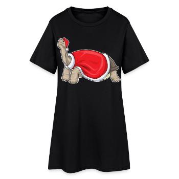 Tortue Noël père Noël chapeau - Robe T-shirt Femme - noir - Devant