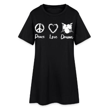 Peace Love Drums - Frauen T-Shirt-Kleid - Schwarz - Vorne