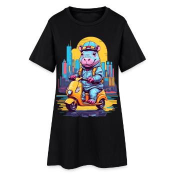 Hippopotamus on Scooter - Women’s T-Shirt Dress - black - Front