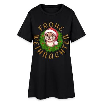 Weihnachts-Otter Kollektion: Festlicher Otter - Frauen T-Shirt-Kleid - Schwarz - Vorne