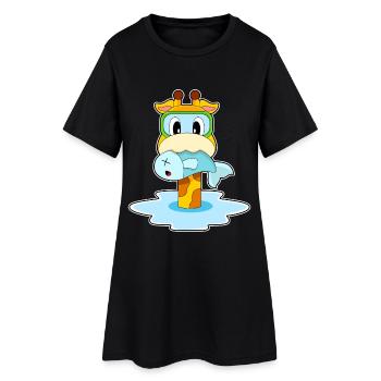 girafe, pêcheur, poisson, pêche - Robe T-shirt Femme - noir - Devant