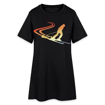 Lustige Skifahrer Zeichnung - Frauen T-Shirt-Kleid - Schwarz - Vorne