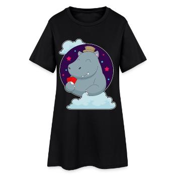 Nilpferd Poker Pokerkarten - Frauen T-Shirt-Kleid - Schwarz - Vorne