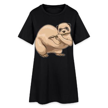 ferret, musician, flute, music - Women’s T-Shirt Dress - black - Front