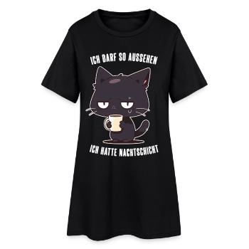Ich Darf So Aussehen Katze Kaffee Nachtschicht - Frauen T-Shirt-Kleid - Schwarz - Vorne
