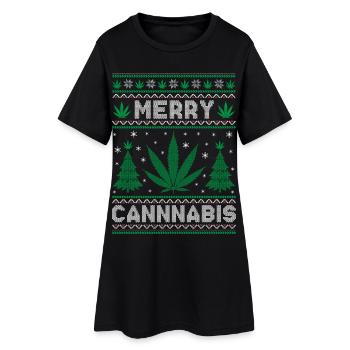 Joyeux Noël, Joyeux Cannabis - Robe T-shirt Femme - noir - Devant