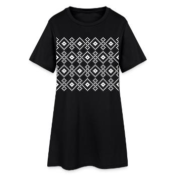 Weihnachtlicher Uni-Pullover (dunkel) - Frauen T-Shirt-Kleid - Schwarz - Vorne