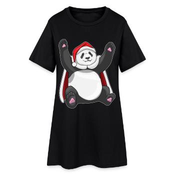 Panda Christmas Santa Hat - Women’s T-Shirt Dress - black - Front