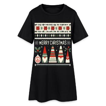 Christmas Gnomes Strickmuster - Frauen T-Shirt-Kleid - Schwarz - Vorne