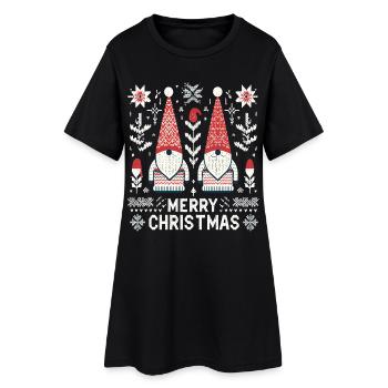 Frohe Weihnachten Gnomes Strickmuster Optik - Frauen T-Shirt-Kleid - Schwarz - Vorne