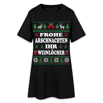 FROHE ARSCHNACHTEN IHR WEINLÖCHER - Frauen T-Shirt-Kleid - Schwarz - Vorne