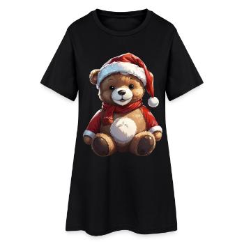 Noël mignon ours en peluche chapeau de Père Noël - Robe T-shirt Femme - noir - Devant