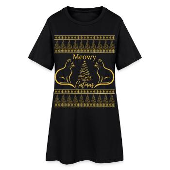 Meowy Catmas Noël Amoureux des Chats Ambiance Noël - Robe T-shirt Femme - noir - Devant