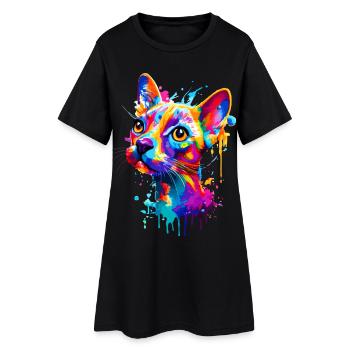 Chat Coloré - Chat Coloré - Chat Sphynx - Robe T-shirt Femme - noir - Devant